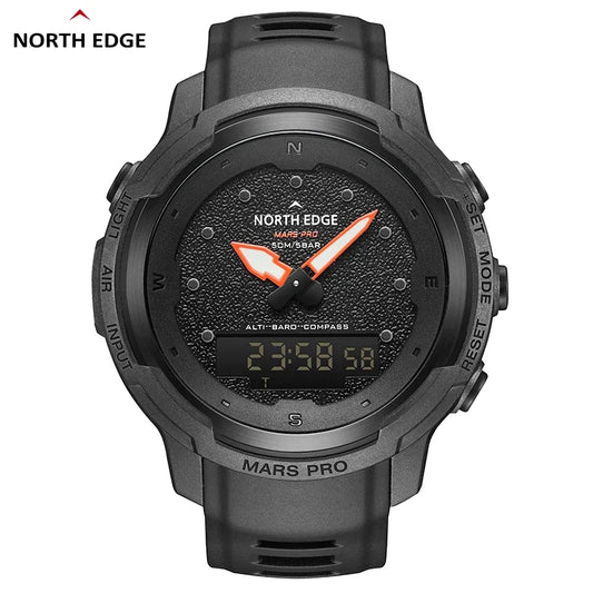 NORTH EDGE MARS Pro Men's Sports Digital Watch Military Army Carbon Fiber Case Watches Altimeter Barometer Compass Waterproo 50M