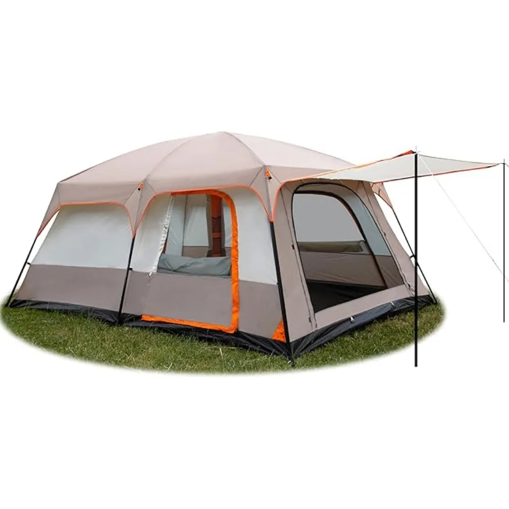 Extra Large Tent 10-12 Person(A),Family Cabin Tents,2 Rooms,3 Doors and 3 Windows with Mesh Straight Wall Waterproof, Large Tent