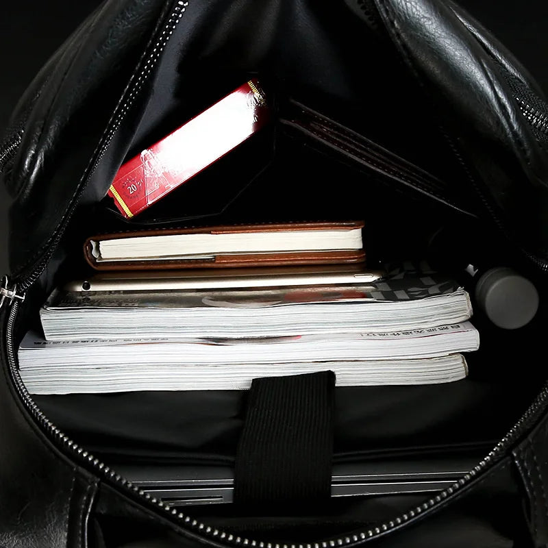 Vintage USB Charging Men's Backpack Luxury PU Leather Student School bag Large Capacity Laptop Bag Casual Male Travel Backpack