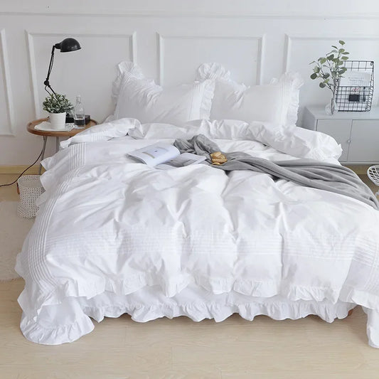 White Flat Sheet Thickened 100% Cotton Bedding Sheets queen Lotus Leaf Flat Bed Sheet Duvet cover or pillowcases quilt case