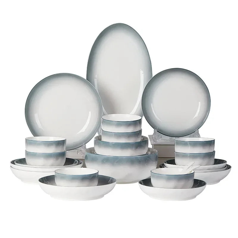 4 PCS Ceramic Bowl Dish Gift Set Home Advanced Thickened Dish Bowl Cutlery Set Gradient Color Tableware