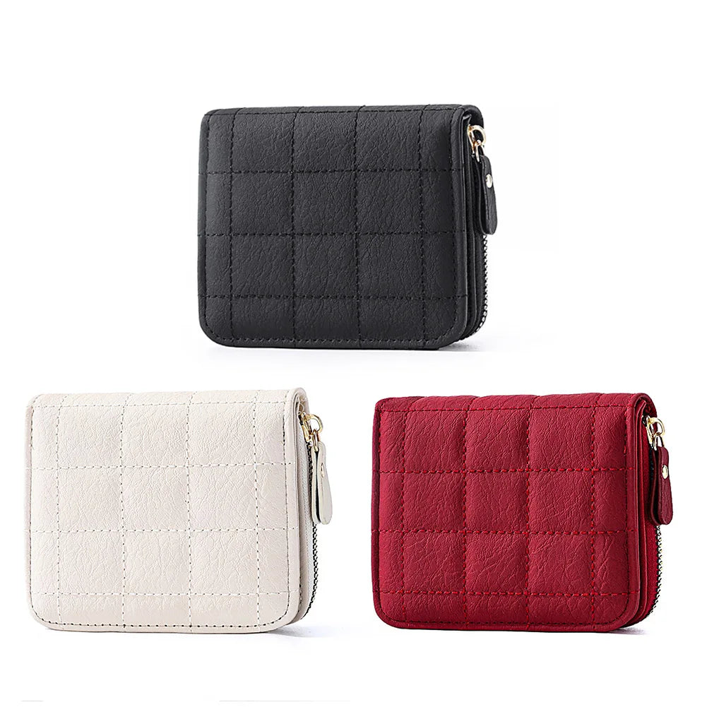 Women Men Coin Purse Simple PU Leather Wallet Zipper Solid Color Bifold Design Daily Men Card Holder Accessories