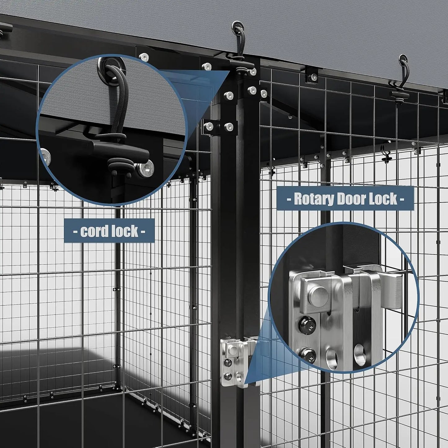 Large Dog Kennel with Roof, for Big Dogs, Galvanized Steel Dog Fence Pen with Ground Nails and Double Safety Rotate Door Lock