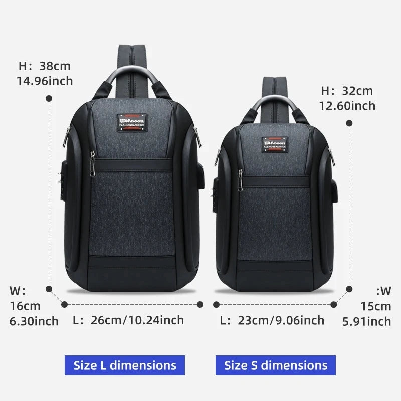 WIERSOON Adjustable Backpacks Men New Anti-thief Women Waterproof Shoulder Bags USB Charging Unisex Travel Leisure Backpack