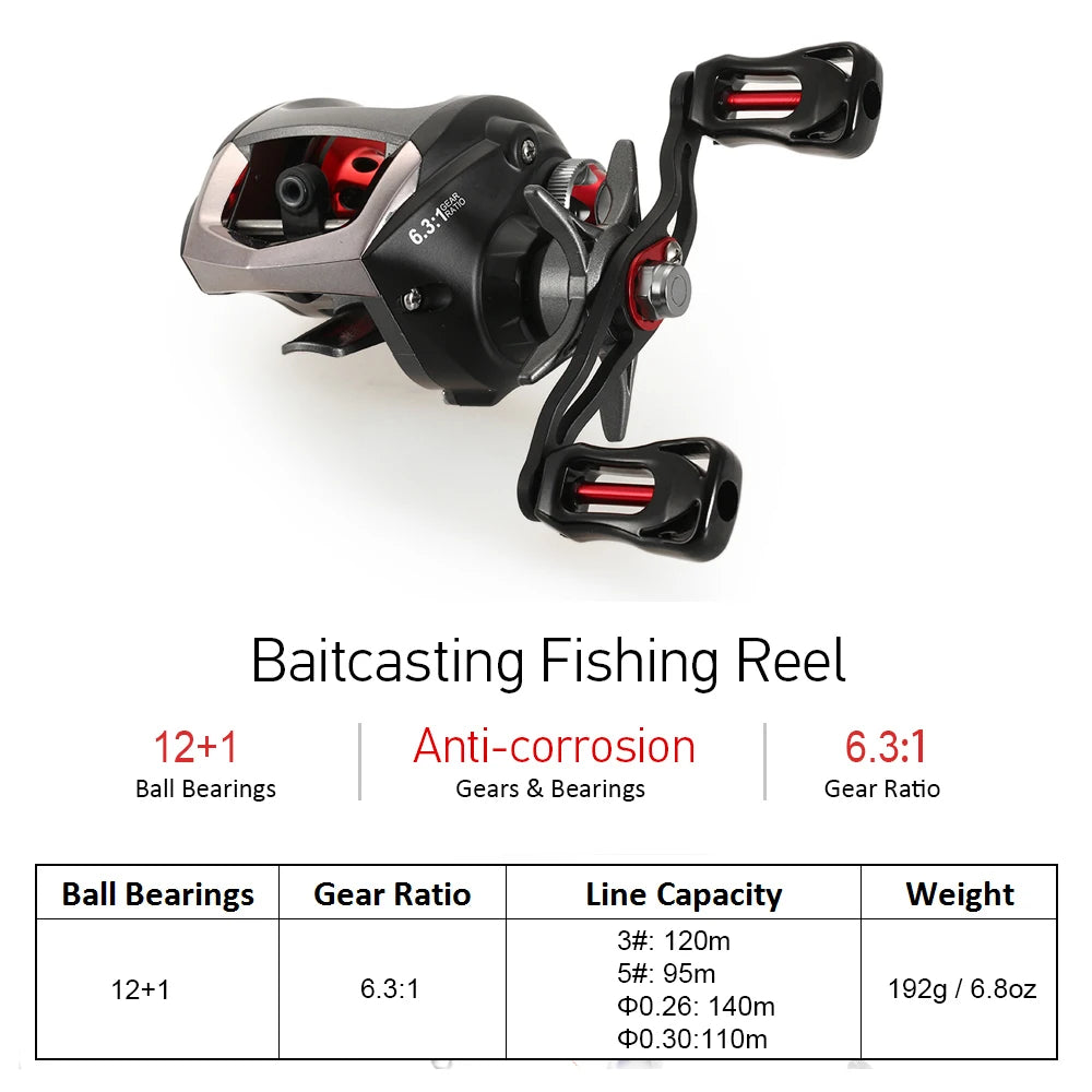 Lixada 12+1 Ball Bearings Baitcasting Reel Fishing Fly High Speed Fishing Reel with Magnetic Brake System