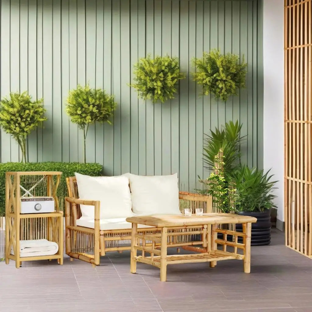 Stylish 2-Piece Bamboo Patio Sofa Set with Cushions - Outdoor Furniture