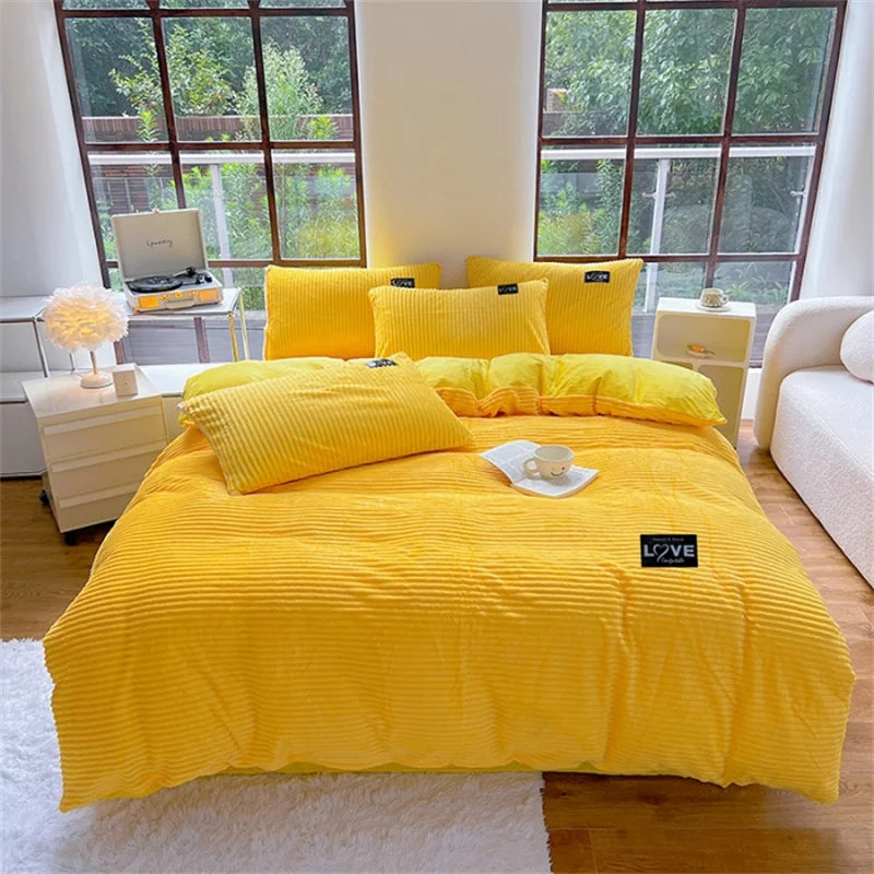 Winter Thick Velvet Duvet Cover Warmth Solid Color Bedding Set Double Quilt Cover Twin Queen King Comforter Cover 220*240cm