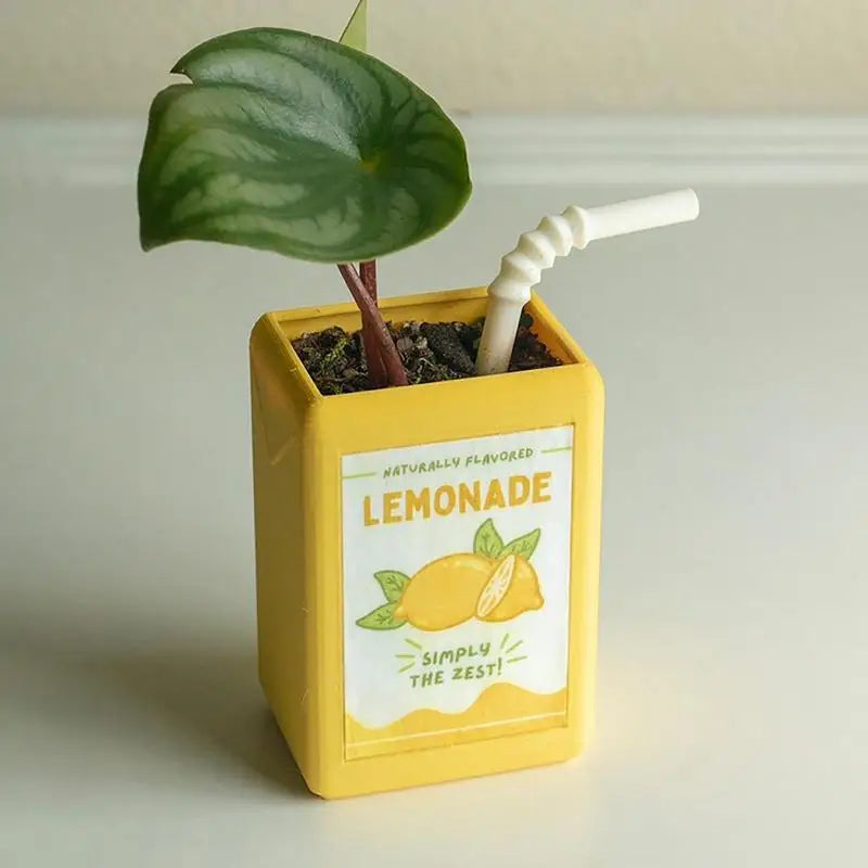 Kawai Flower Pots Juice Box Flower Pot Beverage Plastic Vase Succulents Cactus Flowers Pot Decor Planter For Plant Cute Gift