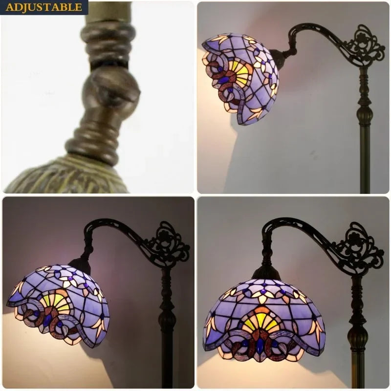 Floor Lamp  Style Blue Purple Stained Glass Arched Lamp 12X18X64 Inches Gooseneck Adjustable Corner Standing Reading