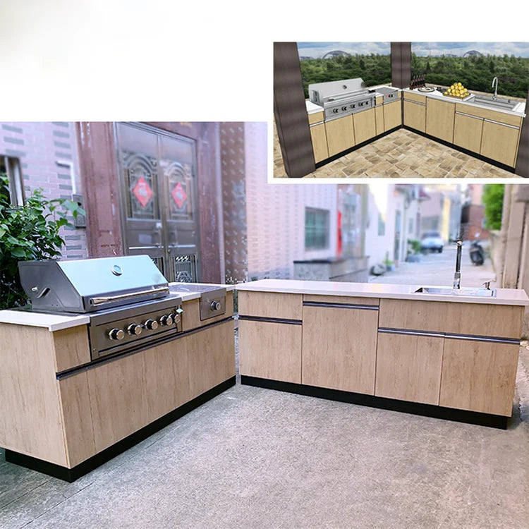 For High End 304 Stainless Steel Table Top Outdoor Kitchen Island BBQ Grill with Sink for Home Use