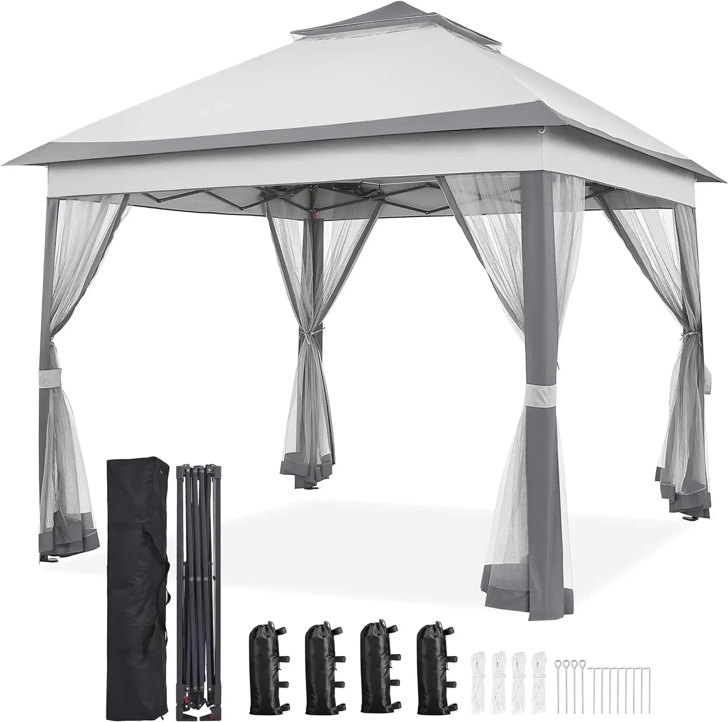 gazebos for outdoor 11x11 Pop Up  OutdoorCanopy Shelter, Gazebo Sun Shade Canopy Tent with 4 Sandbags,2 Tiers Roof,outdoor decor