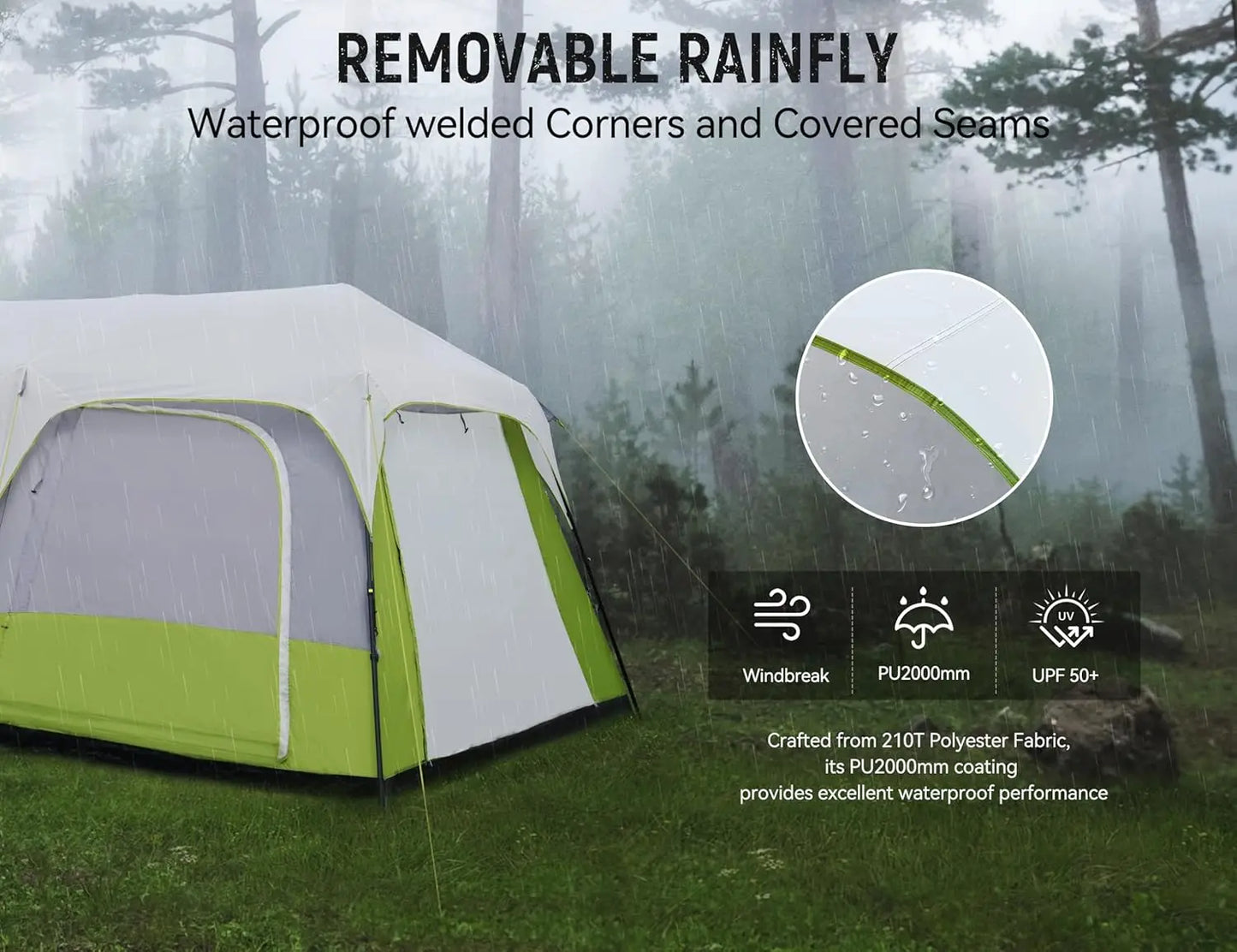 Person Camping Tent, Pop-Up Family Tent for Instant Easy Setup, Spacious Interior, Includes, Room Divider