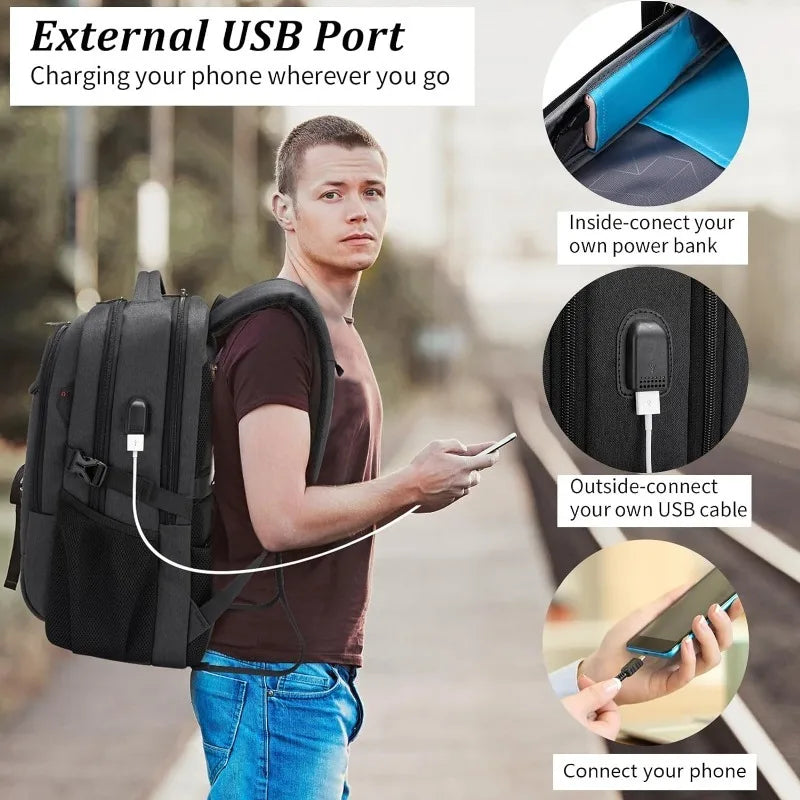 17 Inch Laptop Backpack for Travel Water Resistant College Backpack for Men Laptop Bag with USB Charging Port,Black