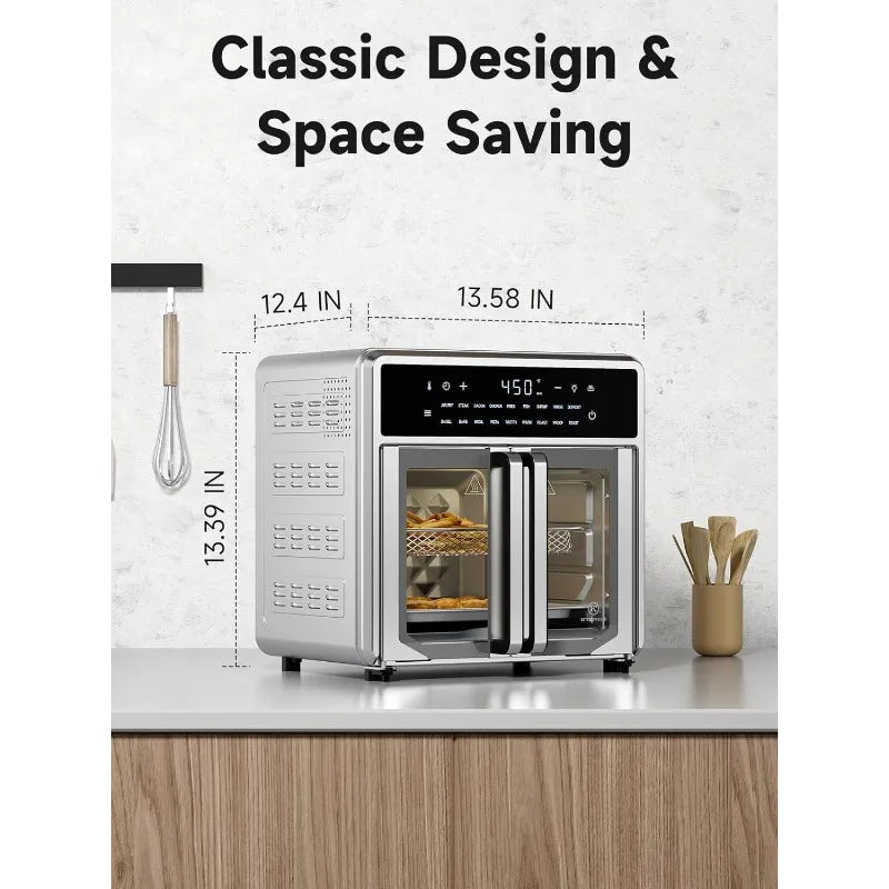 Air Fryer 15.8 Qt,French Door Toaster Oven Combo Compact Countertop Design 1 Light, Easy Clean, Simple Panel,Multi Cooking