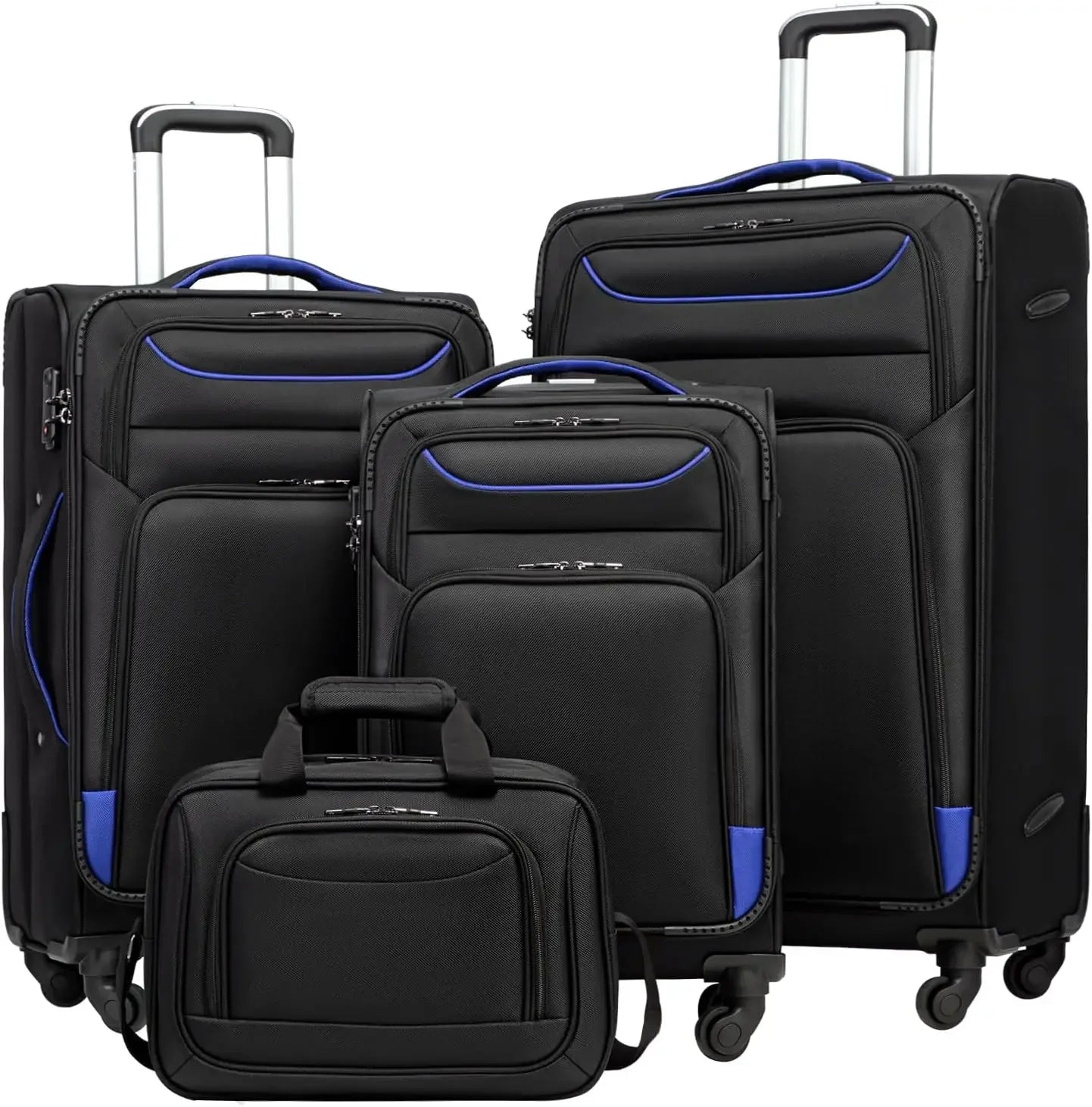 Luggage 4 Piece Set Suitcase Spinner TSA Lock Softshell lightweight (blue+sliver)