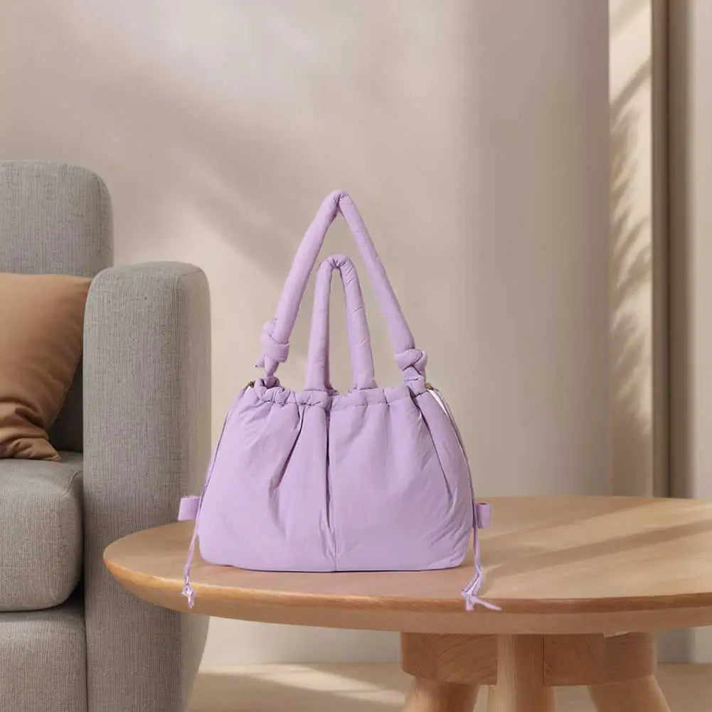 Puffer Tote Bag for Women Adjustable Strap Shoulder Bag Nylon Solid Crossbody Bag Large Puffy Purse for Shopping Travel