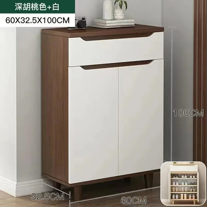 Living Room Large Capacity Shoe Cabinet Home Doorway with Clothes Rack Integrated Shoes Rack Clothing Storage Entrance Cabinet