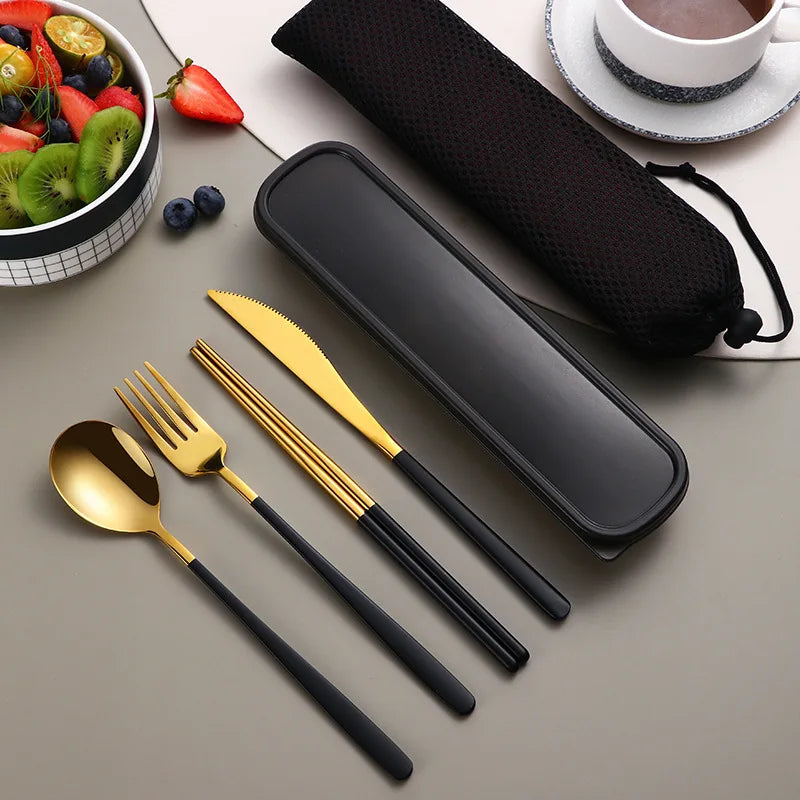 304 Cutlery Set Dinnerware Set Portable Tableware Set High Quality Stainless Steel Knife Fork Spoon Travel Flatware With Box