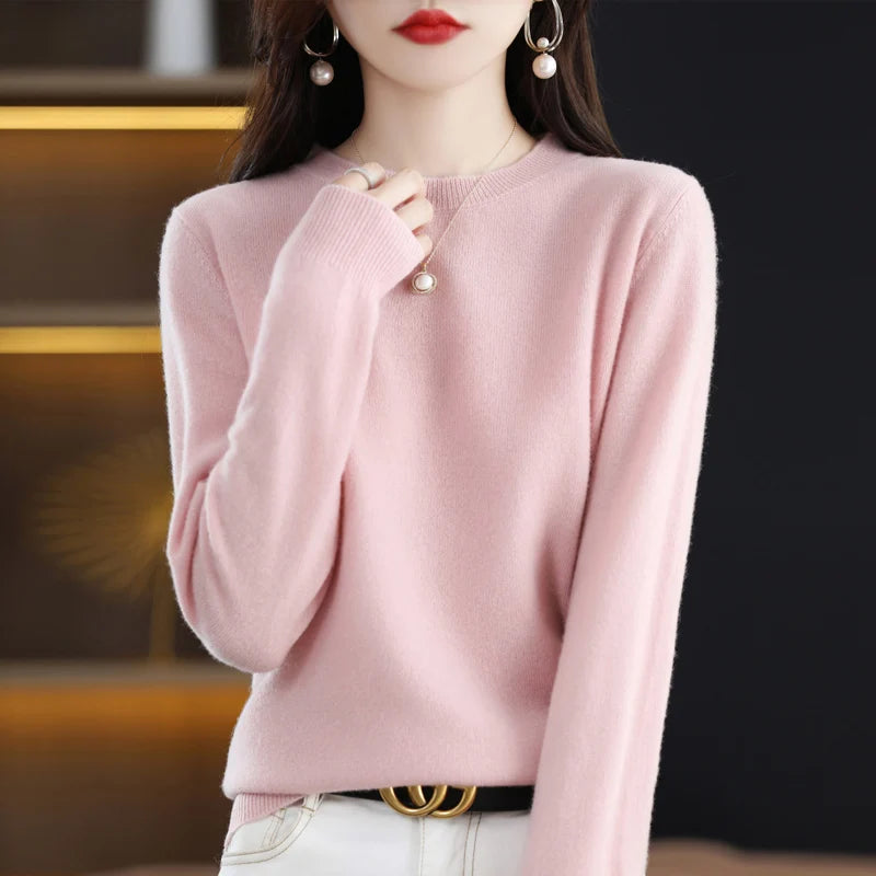 100% pure wool cashmere sweater women's O-neck pullover casual knit top autumn and winter women's coat Korean fashion