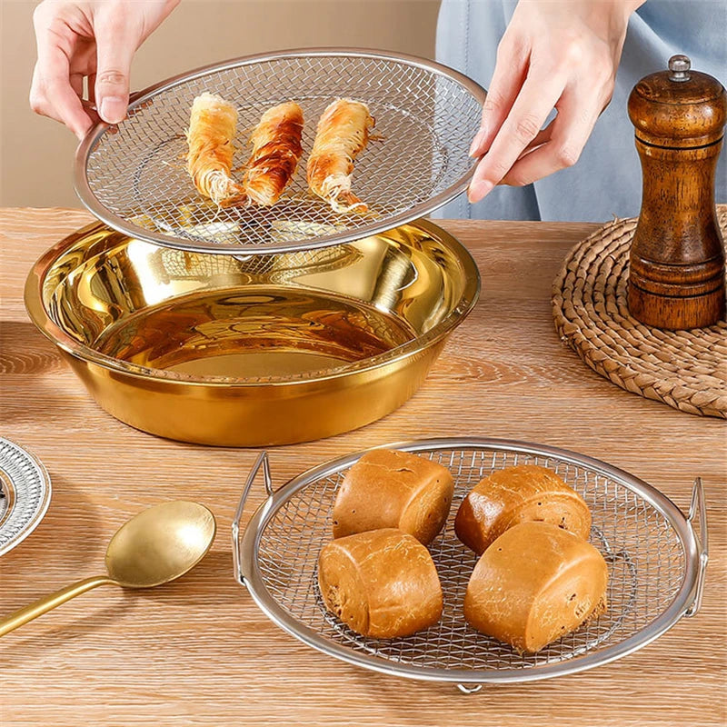 304 Stainless Steel French Fries Basket with Handle Food Skimmer Oil Filter Snack Tray Cooking Strainer Plate Kitchen Utensils