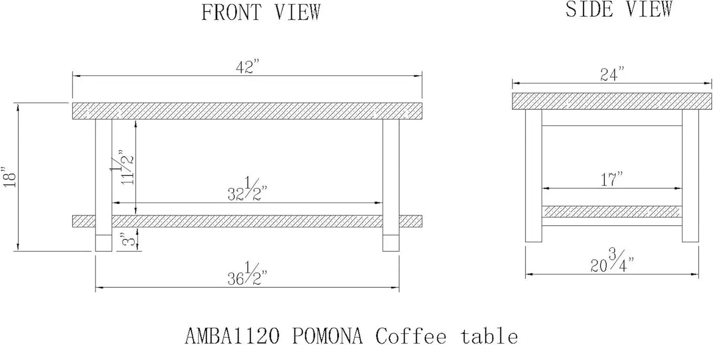 Furniture Coffee Pomona Industrial Modern Vintage Metal and Wood End Table, Easy Assembly, 42 in x 24 in x 18, Rustic Natural