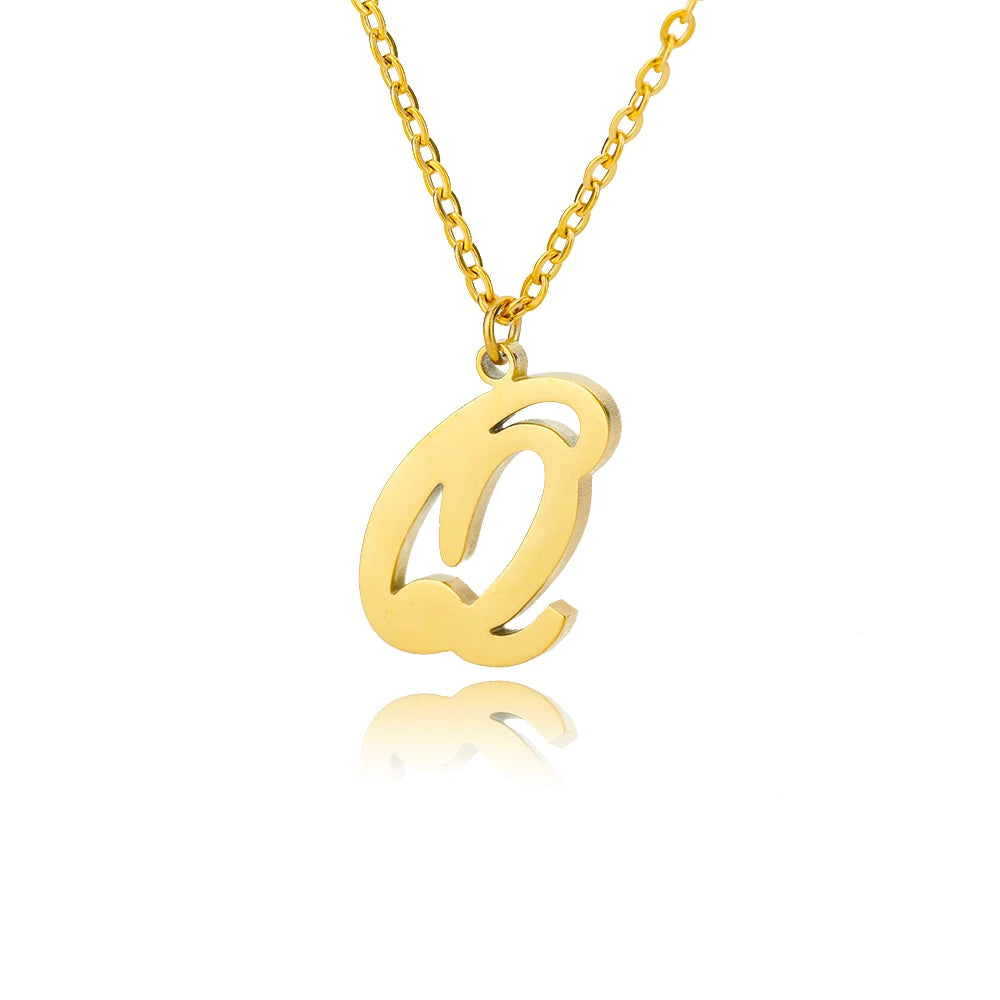 Gold Color Alphabet Letter Pendants Necklace For Women Stainless Steel Initial Letter Jewelry Initial Chain Choker Collares Femm