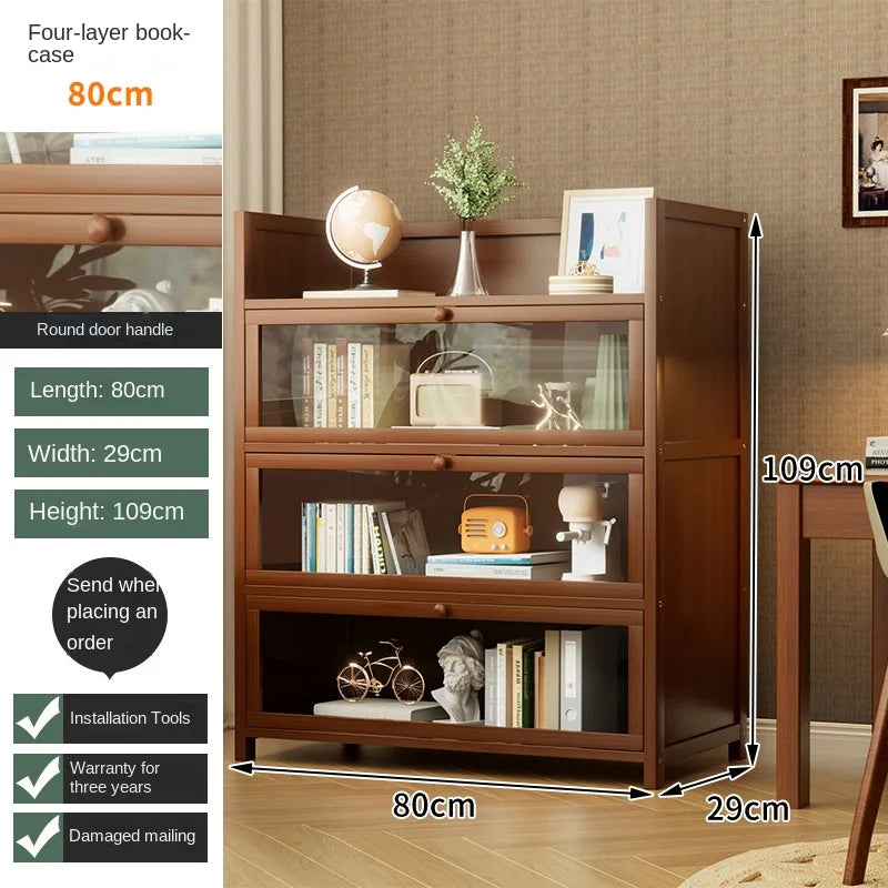 Bookshelf, bookcase, dust-proof floor-standing storage rack, household children and students storage rack with doors