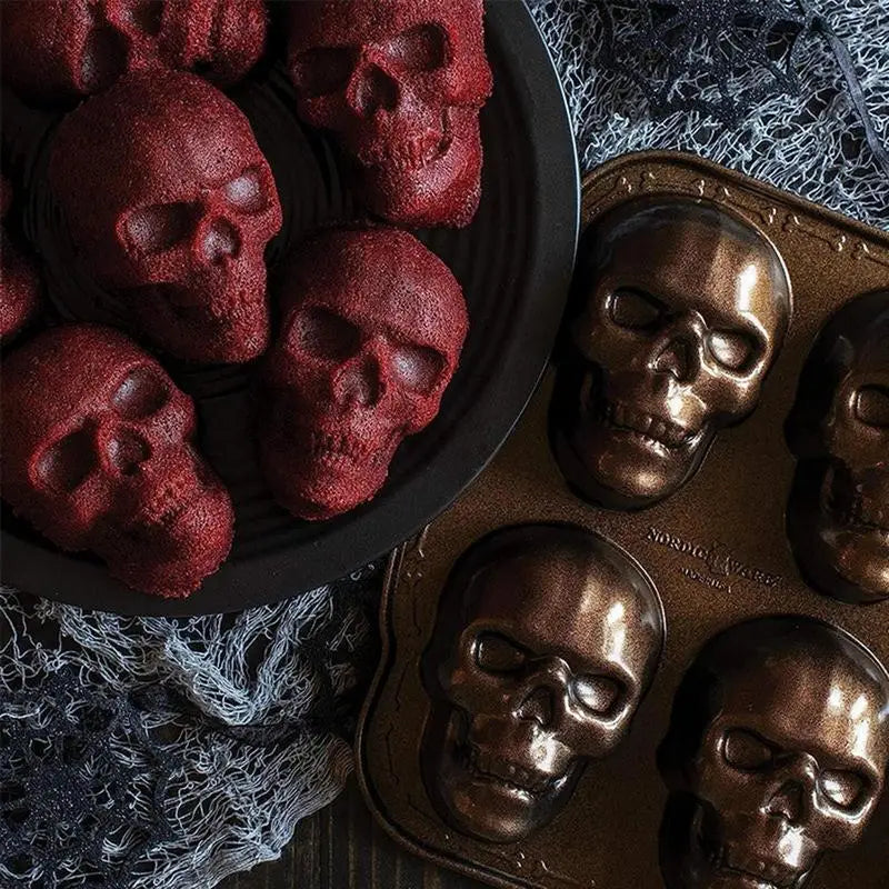 Halloween Skull Baking Mold 3D Metal Skeleton Cake Mold Refrigerator Safe Baking Sheets Realistic Kitchen Baking Tray