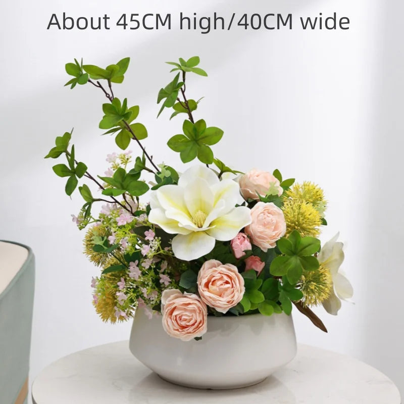 High-End Hotel Home Round Table Turntable Middle Flower Restaurant Imitation Flower Living Room Decoration Ceramic Vase Decor