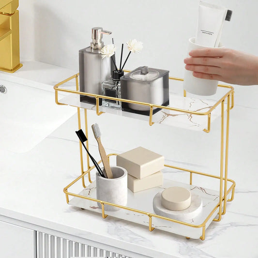 Black/White 2 Tier Bathroom Organizer Countertop Perfume Makeup Organizer Cosmetics Storage Display Rack Vanity Tray Dresser