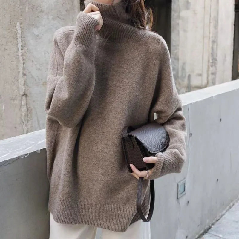 Lucyever Korean Women's Sweater Solid Casual Loose Turtleneck Sweaters Female Thickened Warm Knitted Pullover Autumn Winter 2024
