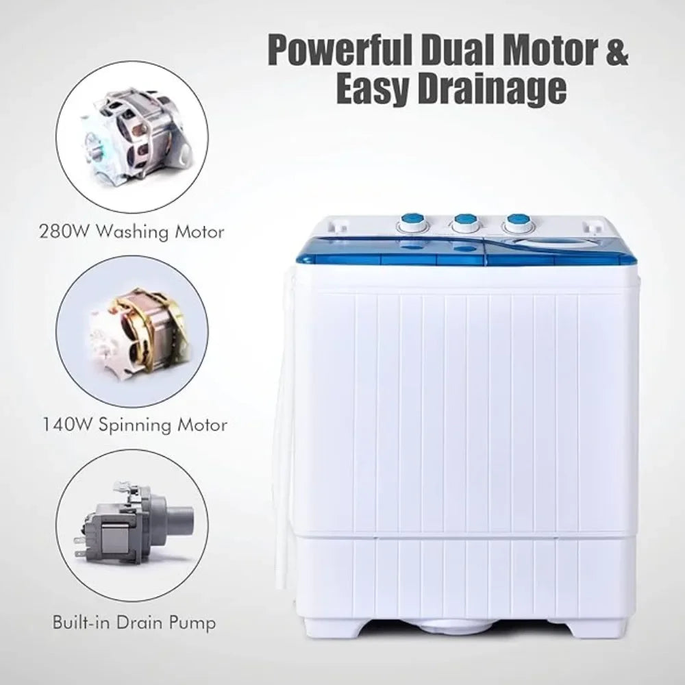 Portable Washing Machine Twin Tub 26lbs Capacity Laundry 18lbs 8lbs Spinner Combo with Built-in Drain Pump