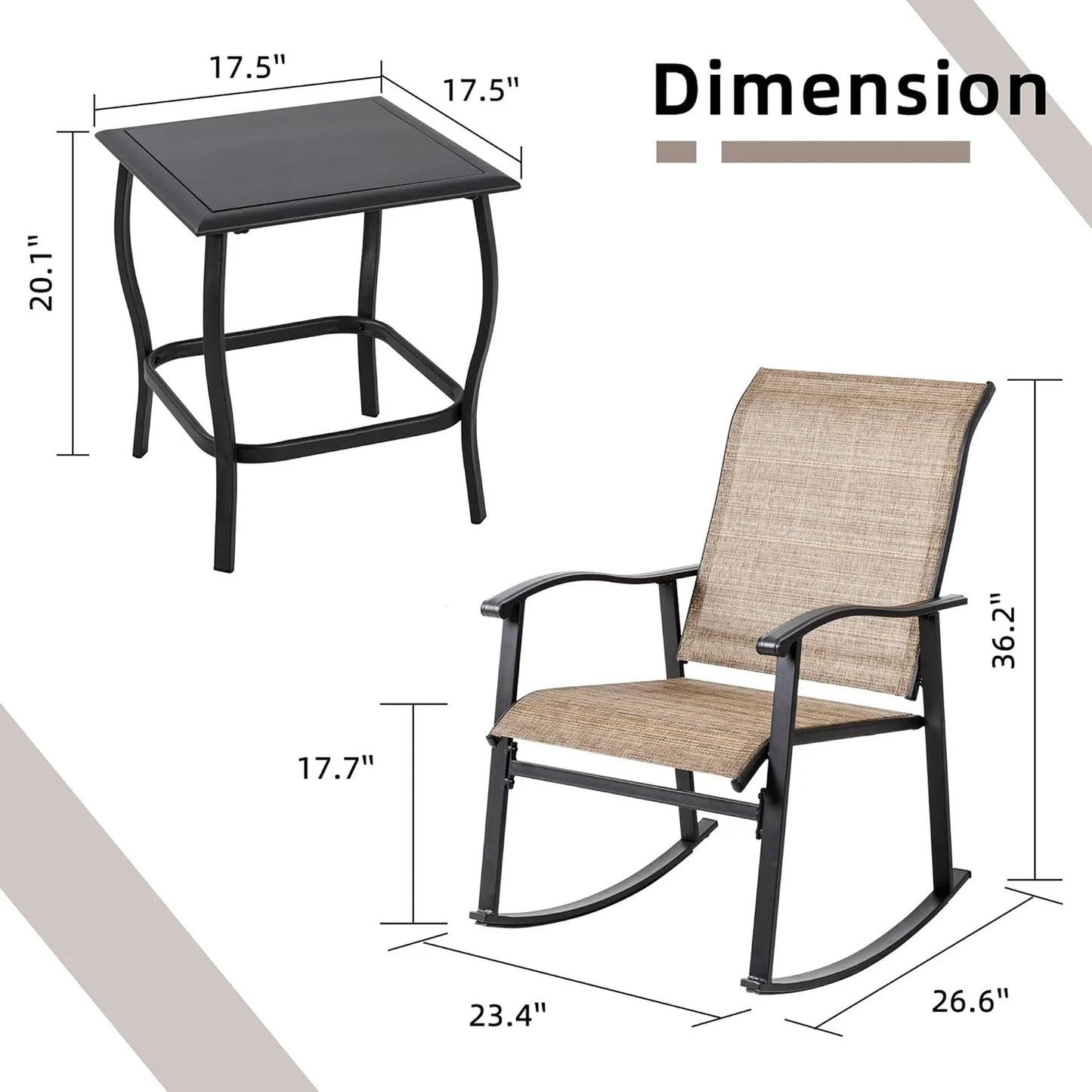 3 Piece Outdoor Rocking Bistro Set,Textilene Fabric Small Patio Furniture Set,Front Porch Rocker Chairs Conversation Set (Brown)