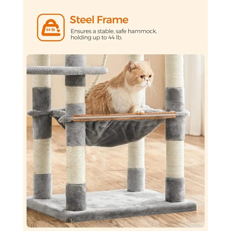 Cat Tree, Cat Tower for Indoor Cats, 56.3-Inch Cat Condo with Scratching Posts, Hammock, Plush Perch,