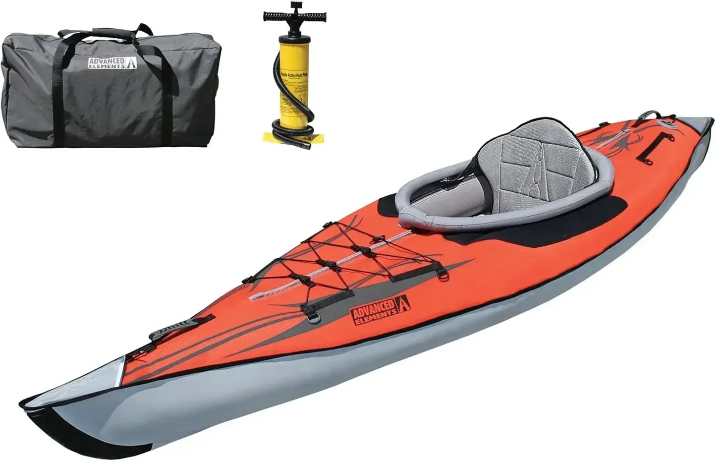 Frame Inflatable Kayak with Bag and Pump Simply unfold inflate and attach the seat Looks and paddles similar to hard-shell kayak