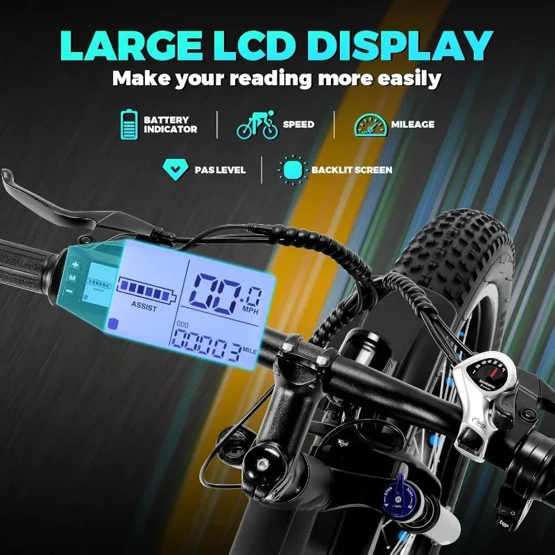 Electric Bike 26" Fat Tire Electric Bike for Adult, 25mph Peak 750W 48V 10.4Ah Removable Lithium-Ion Battery Electric Mountain