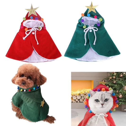 Christmas Cat Cloak Costume Cosplay Party Costume Christmas Tree Cosplay Funny Pet Cape Dress Up Clothes for Cats and Small Dog