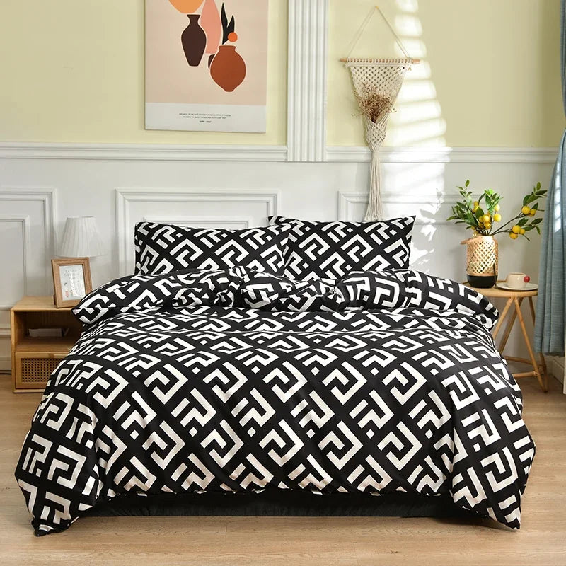 Black and White Bedding Set for Double Bed sabanas cama matrimonial Queen/King Comforter Sets Single Duvet Cover with Pillowcase