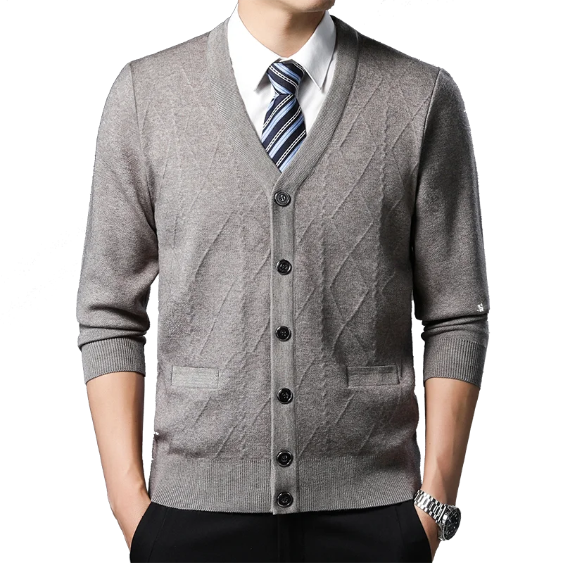 New Autumn Men's Cardigan  Plaid Fashion Business Casual Knitted Sweater Warm V-neck Sweater
