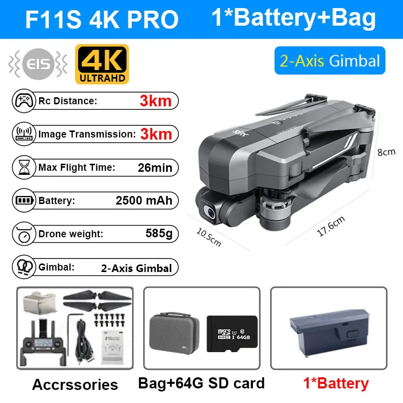 SJRC F11S 4K Pro 5KM Drone 4K Profesional GPS Dron With Camera Foldable 2 Axis Stabilized Gimbal 5G WiFi FPV Drones Ship from US