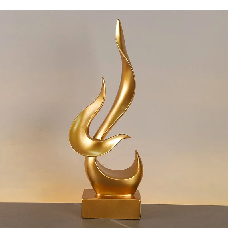 Resin Crafts Flame Abstract Bird Golden Sculpture Geometric Streamer Decorative Figurines Home Decoration Accessories
