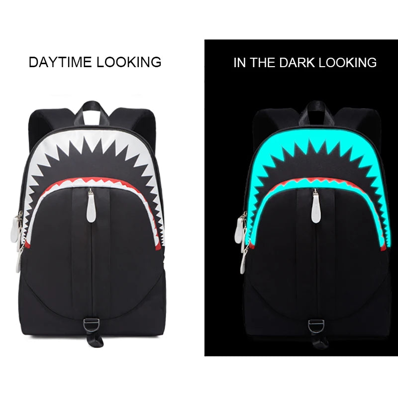 Fashion Backpack USB Charging Night Luminous Shark Laptop Backpack Students Chest Bag Teenagers School Bags Travel Bag