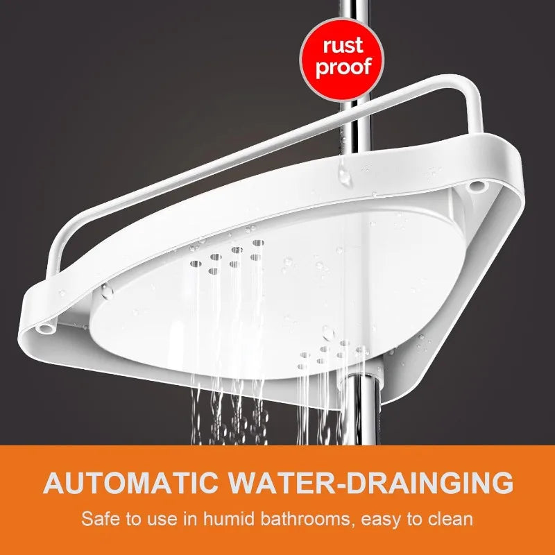 Corner Shower Shelf Tension Rod: Rust-Proof 4-Tier Shampoo Storage Organizer for Indoor Shower - Telescopic Rod Shower Rack