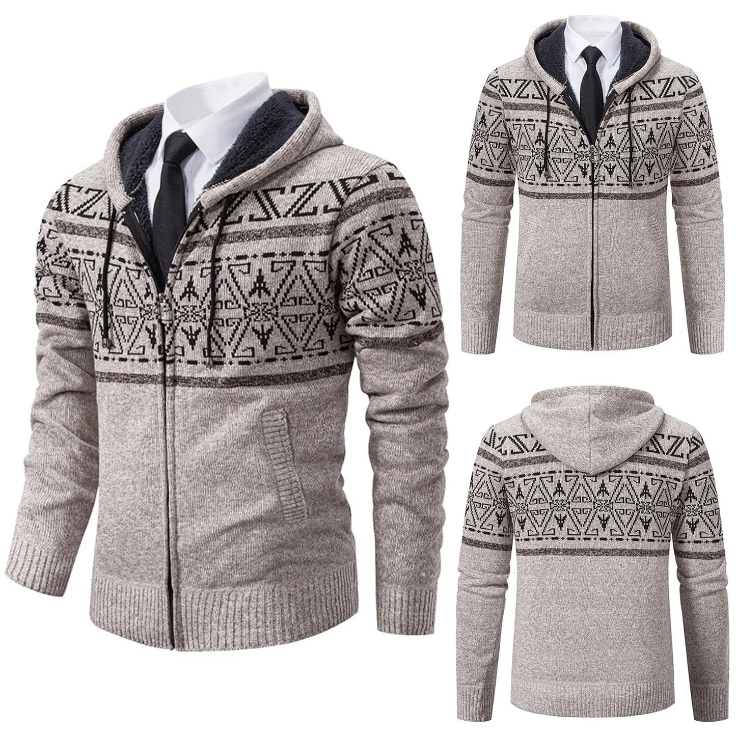 Mens' Sweater Print Hoodies Thick Long-Sleeve Sweaters For Male Fashion Slim Fit Cardigan Casual Coats Zipper Ropa Hombre