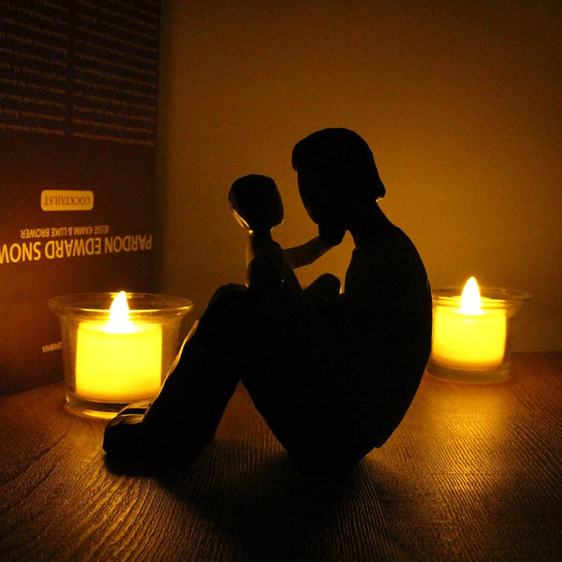 Resin father and son sculpture creative crafts family figure statue artist home decoration memorial day father's gift