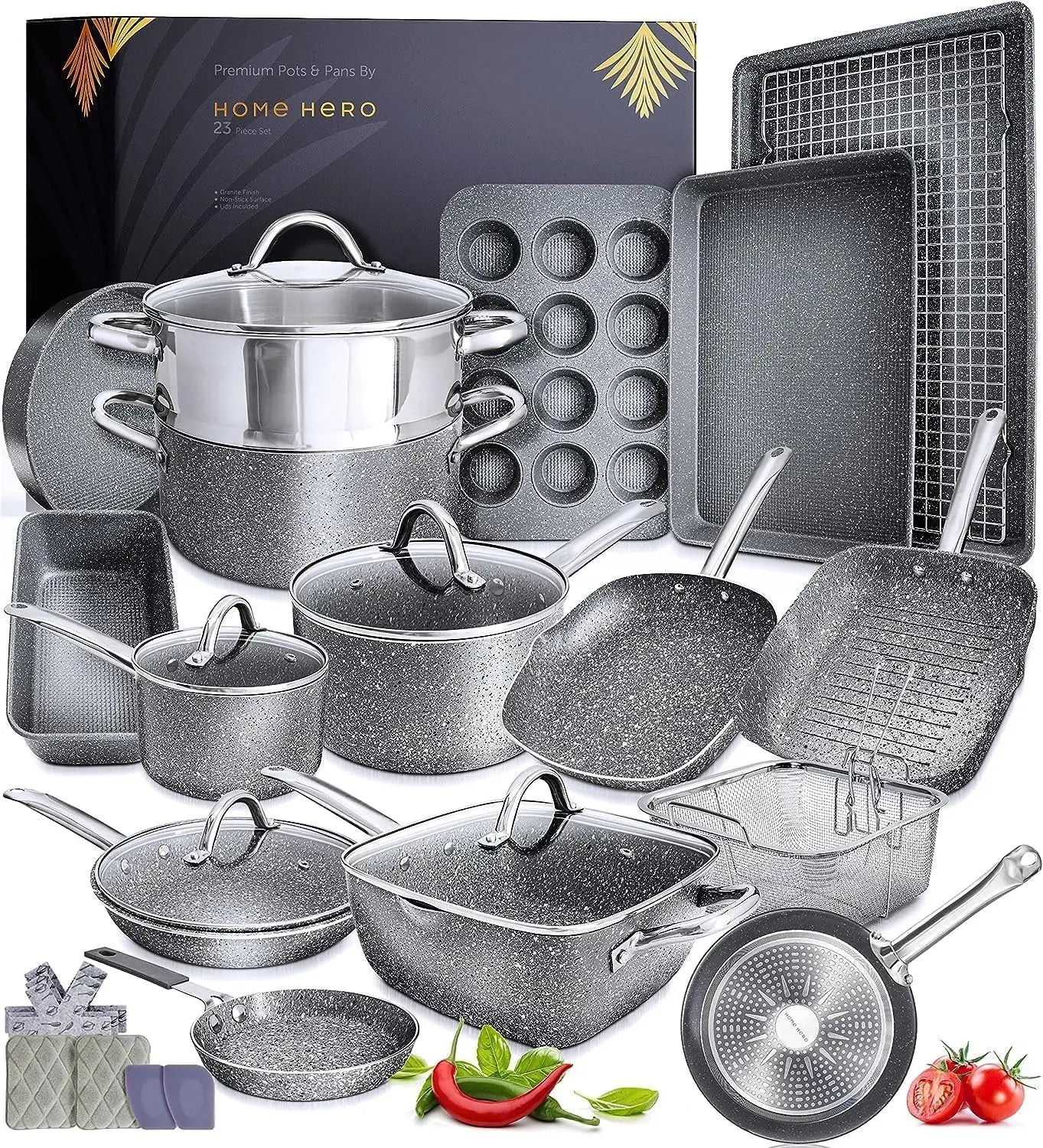 Home Hero Pots and Pans Set Non Stick - Induction  Kitchen Cookware Sets +  Sets - Non Stick,  Free, Oven