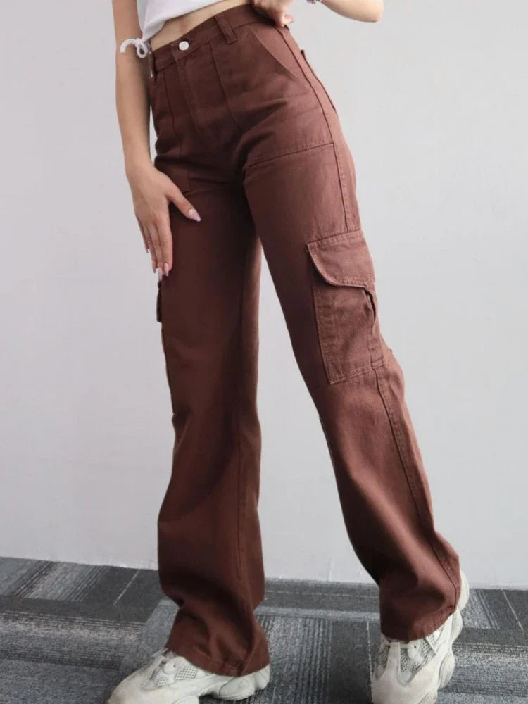New Straight Cargo Pants Women High Waist Baggy Trousers Casual Wide Leg Slim Vintage Y2K Streetwear Pocket Fashion Casual Pants