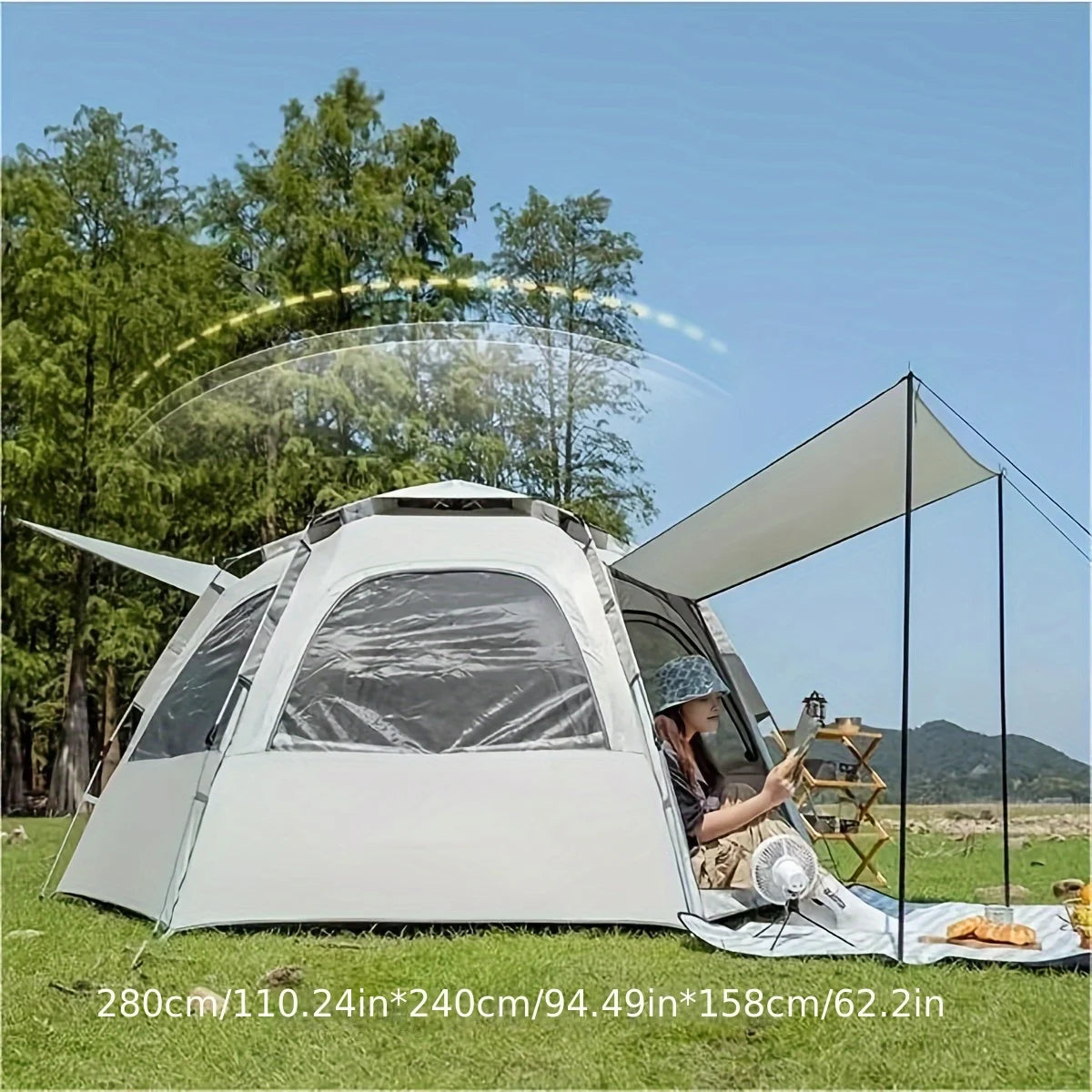 Pop up tents for camping waterproof Portable Windproof tents for 4 person family tent with Skylight and 2 Doors with Poles