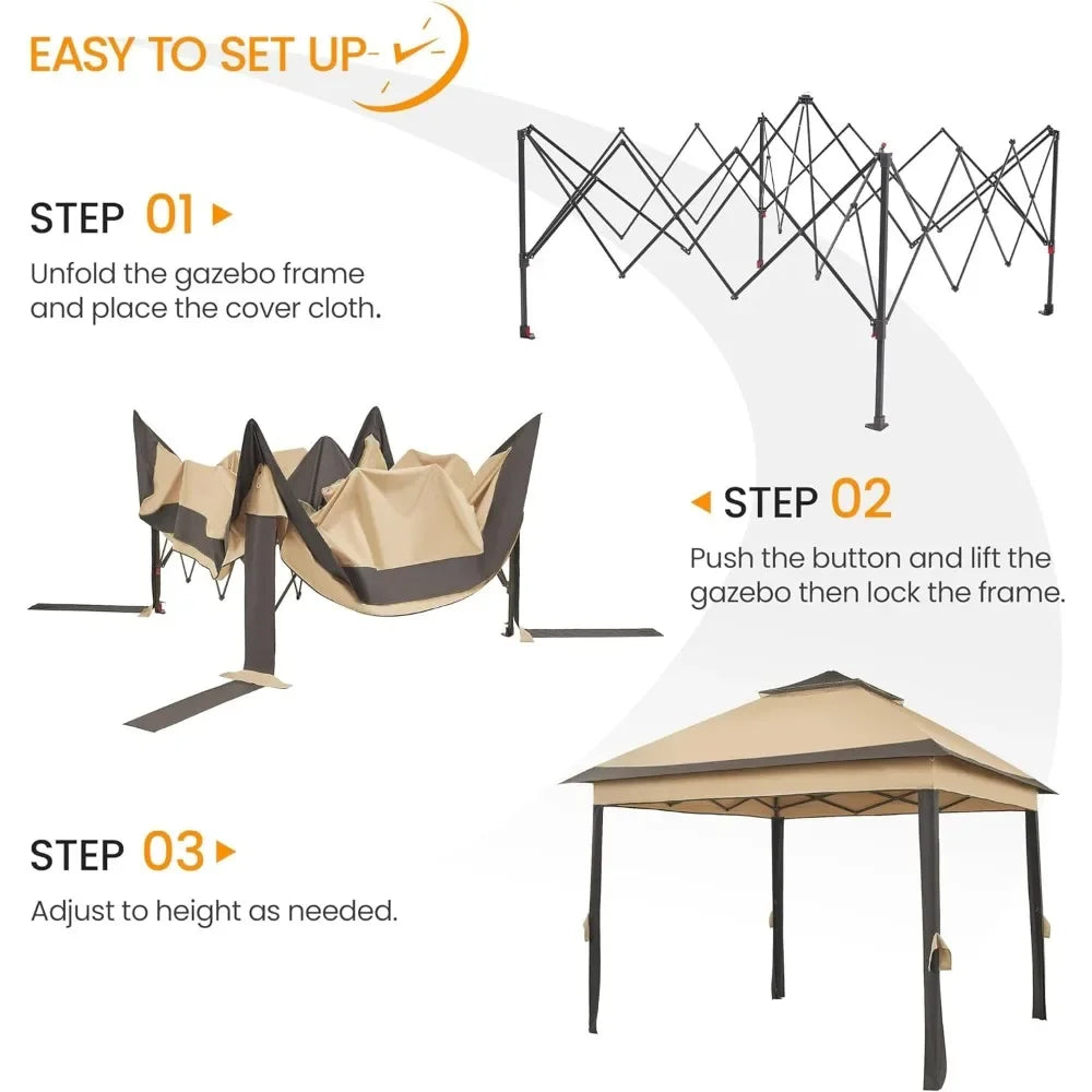 gazebos for outdoor 11x11 Pop Up  OutdoorCanopy Shelter, Gazebo Sun Shade Canopy Tent with 4 Sandbags,2 Tiers Roof,outdoor decor