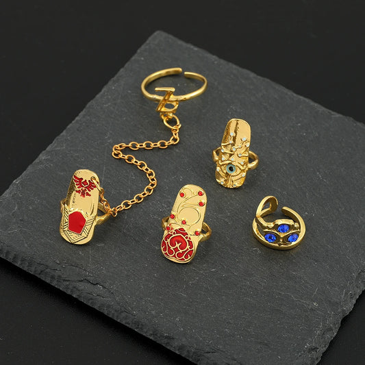Game The Legend of Nail Ring Set Gold Plated Ring for Women Girl Trend Party Jewelry Tears of the Kingdom Accessories
